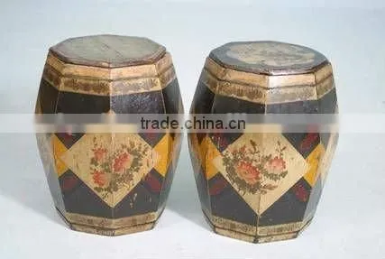 chinese antique wooden painted drum stool
