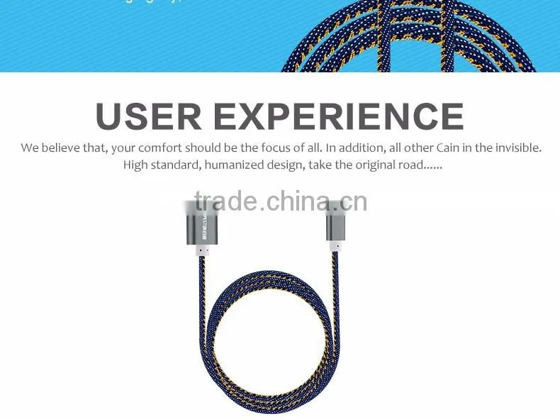 2016 Newest Denim Fabric Micro USB Cable Jean Metal Plug Data Charging cable for iPhone 6 6S Plus 5 5s Android Type C