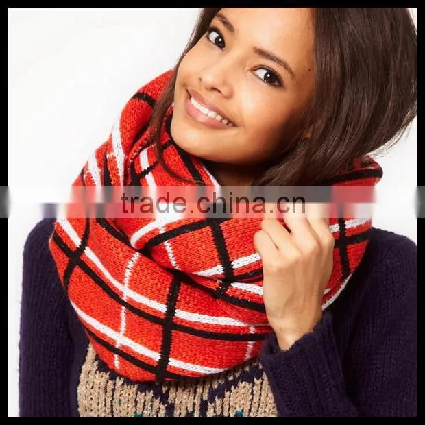 Winter red and blue checker work infinity scarf soft and cute for friend gift at stock