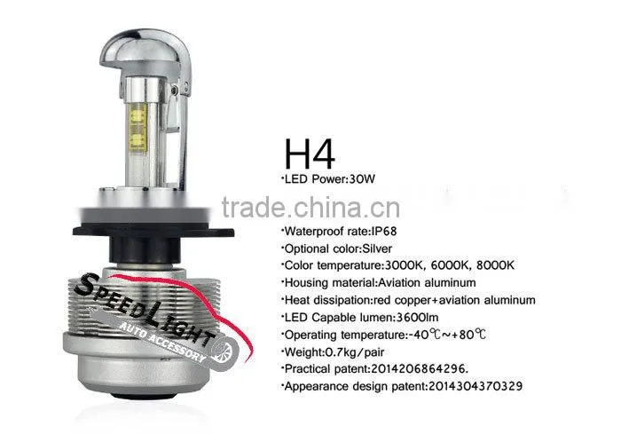 Speedlight High Power Upgrade Version 30W 3600LM 2S LED Headlight Bulb H4