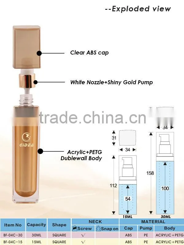 15ml 30ml square acrylic Lotion square bottle