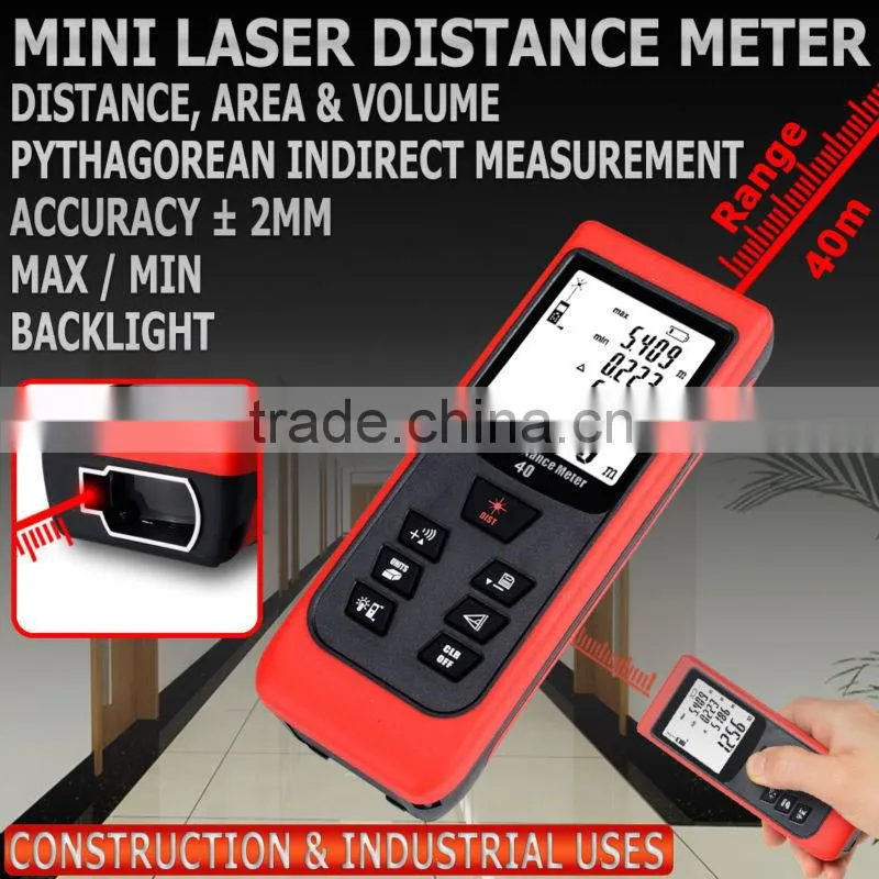 Range Finder Accuracy 2mm 40m 131ft Laser Distance Meter Area Volume Measurer