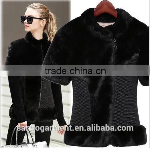 2015 European style women's thickening warm short sleeves imitation fur coat