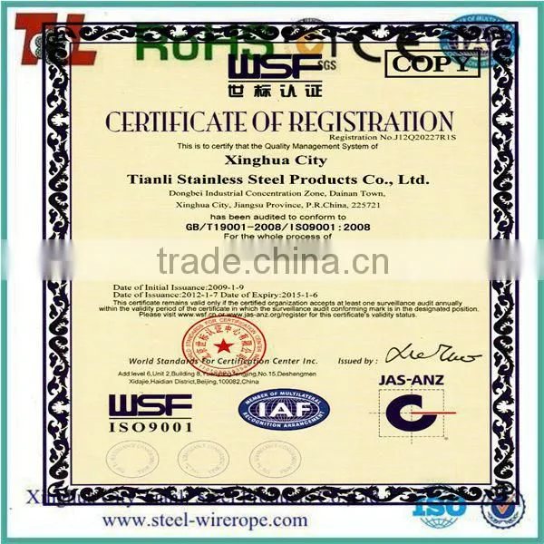 Factory supply 304 1x7 stainless steel wire rope