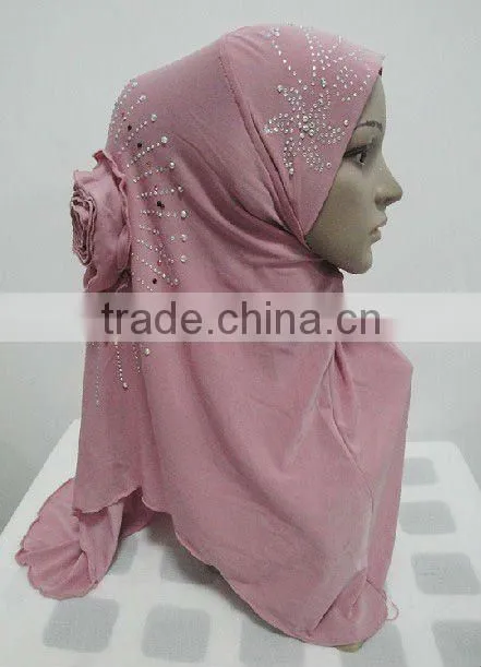 H118 latest rhinestone hijab with flower on back