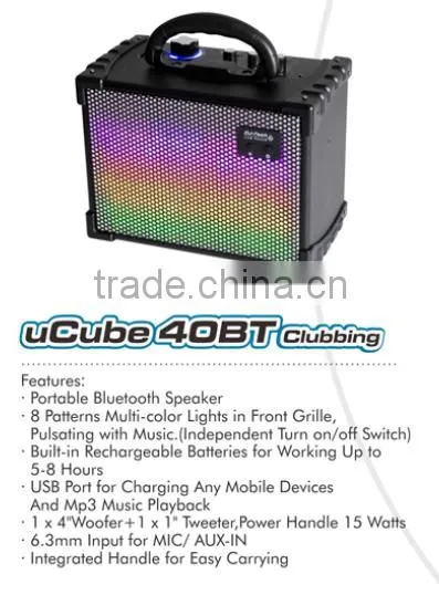 Clubbing multi-color lights in front grille pulsating with music portable bluetooth speaker