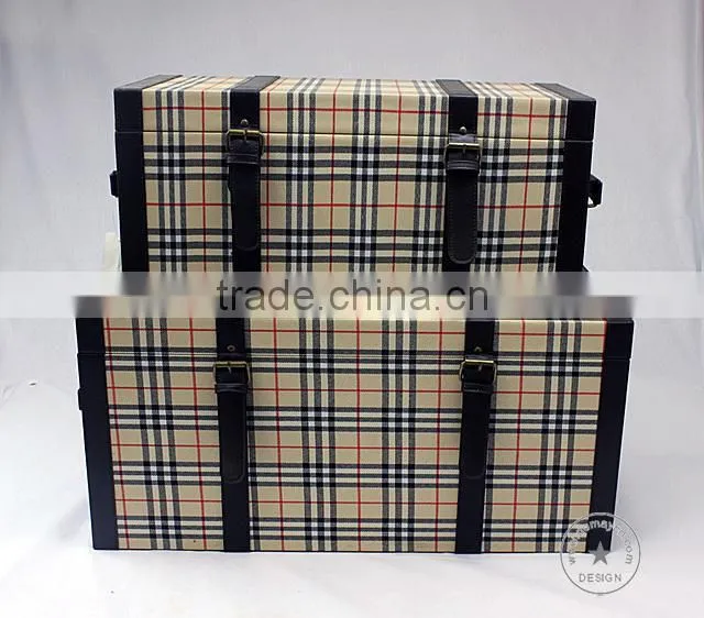 S/2 large decorative fabric storage trunk, wood trunk