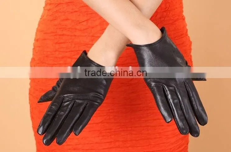 Short leather gloves with sheep skin soft handfeel
