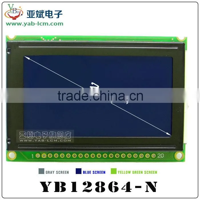 Parallel graphic lcd 128x64, STN positive graphical lcd display,5v,yellow-green led backlight.