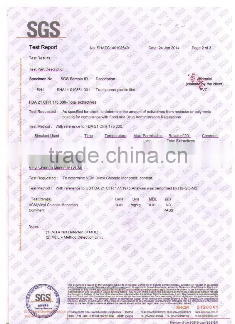 PVC stretch film for food wrapping