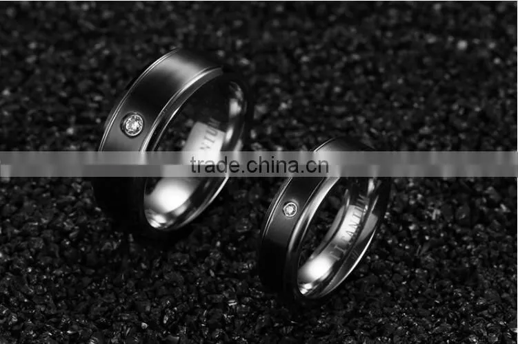 IP black plating Highly Polished Titanium Steel Diamond Couple Rings