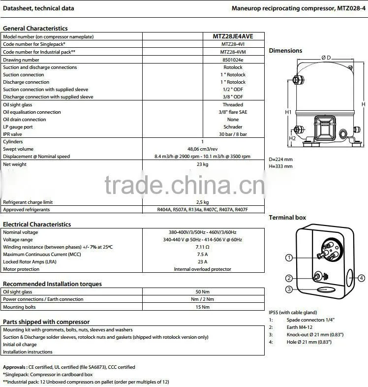 (MTZ028-4)Maneurop reciprocating piston compressors MT/MTZ