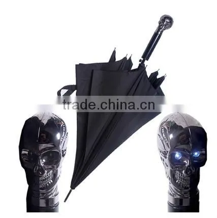 skull designs auto open straight umbrella handle led light umbrella