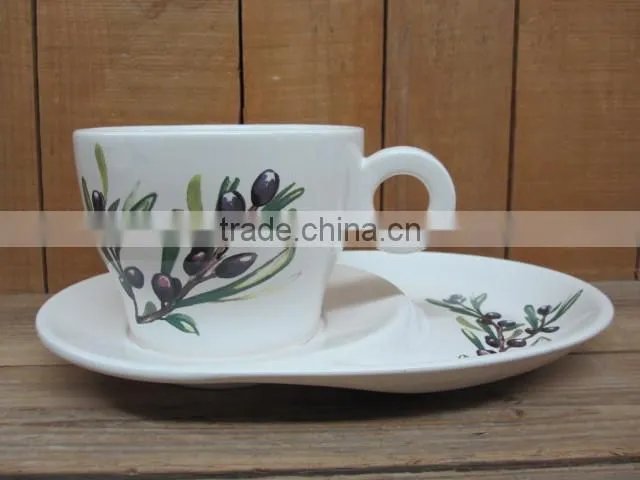 Ceramic Coffee Cup with Saucer Set with Olive Decal