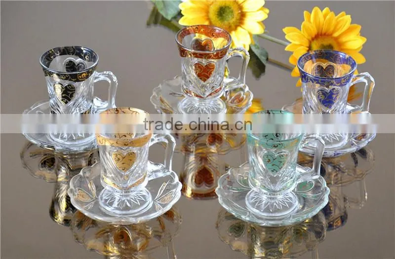 printed decal tea coffee small glass cup and saucer