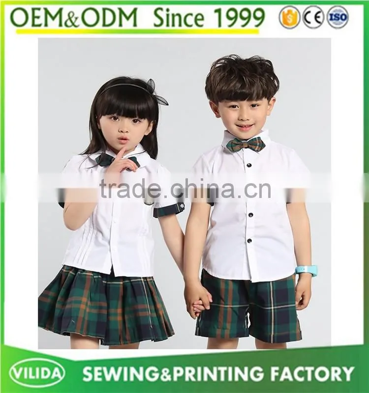 England style kindergarten uniform fashion primary school sport uniform shirt with skirt or shorts