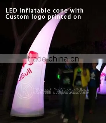 Color changing LED lighted curved Inflatable cone for party stage decoration LED Inflatable cone ox horn decorative inflatable