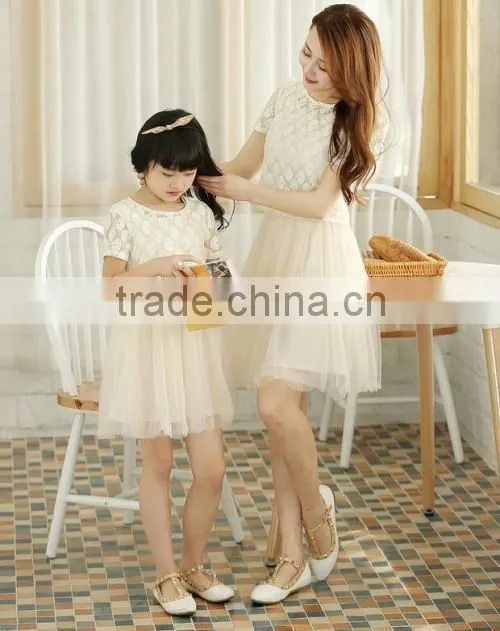2015 Fashion Lace Mother Daughter Dress Golden Supplier High Quality Hot Sale Summer Wholesale Family Dress