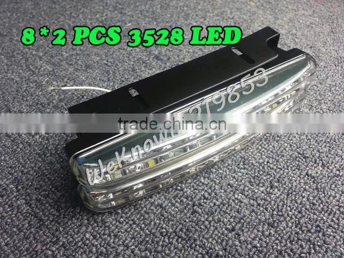 Universal 100% waterproof E MARK 16pcs 3528 LED Car DRL Driving Daytime Running Light with Automatic switch on/off