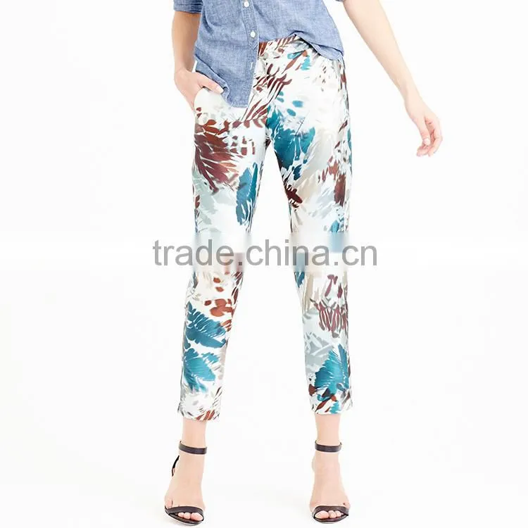 Fashion design elastic waist straight pattern fancy print girls casual long pants