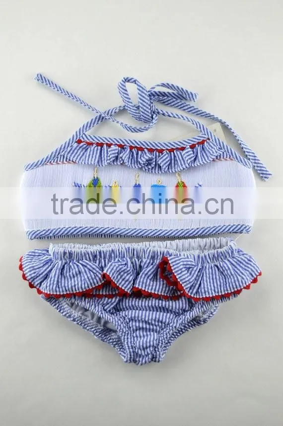 Monogramed Seersucker smocked bikini