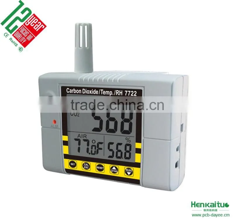 Wallmount Alarm CO2 Gas Detector Temperature Meter Hygrometer Monitor