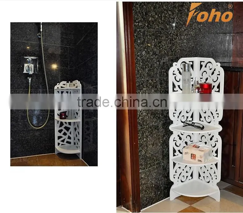 carved pattern household plastic storage rack in white color FH-BL0742