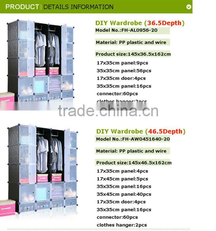 2014 hottest 20 cubes high quality easy standing wardrobe storage (FH-AW0451640-20)