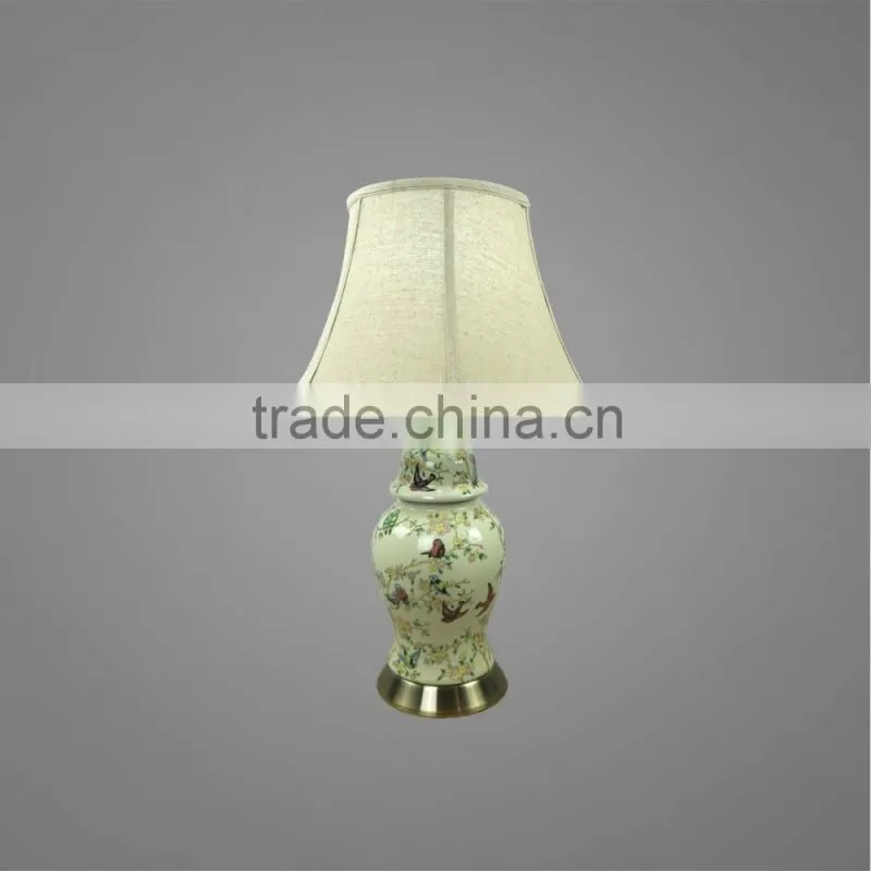 Metal Base In Antique Brass Printing Ceramic Body With Fabric Lampshade Modern Desk Lamp Bedroom Living Room Table Lamp