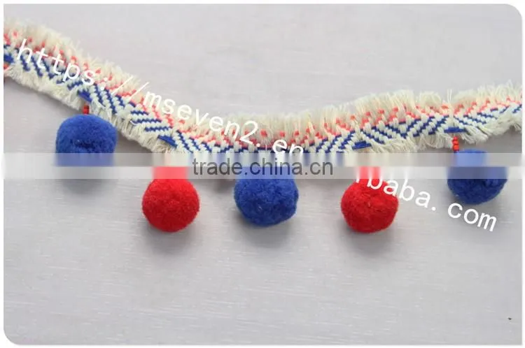 Newest arrival colorful 6.5cm width handmade cotton pom pom lace trims