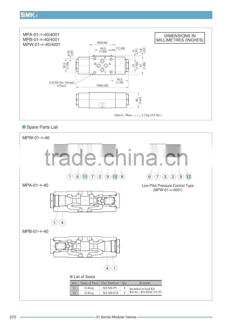 MPA-01-2-40 Yuken Type Hydraulic Pilot Operated Check Modular Valves