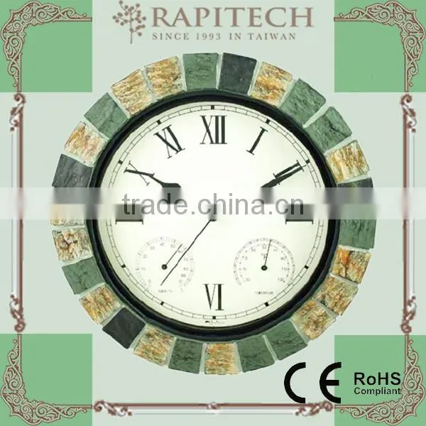 13 inch Indoor Outdoor Decorative Rattan Clock With Thermometer