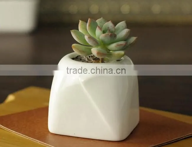 Indoor mini white glazed ceramic planters square