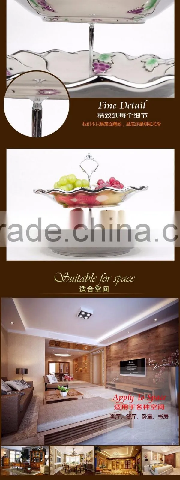 Hot sale ceramic candy tray ,golden electroplating fruit tray