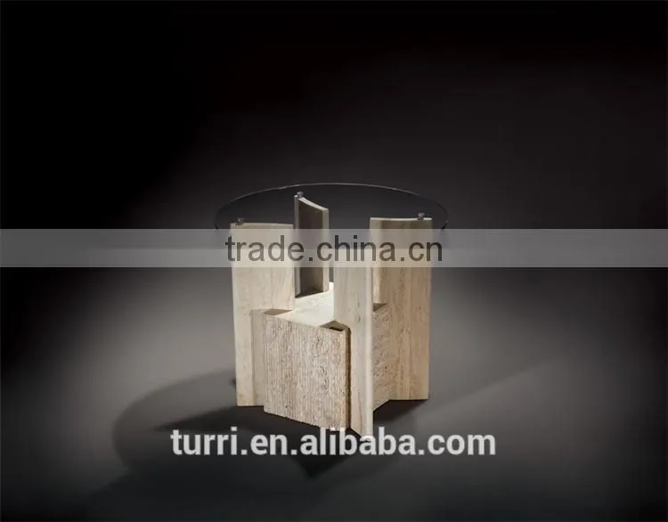 Iran natural travertine base round glass side table