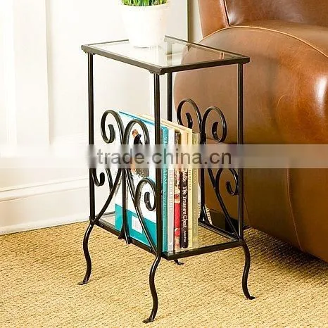 Living room Scrolled Iron and Glass magazine table sofa side table