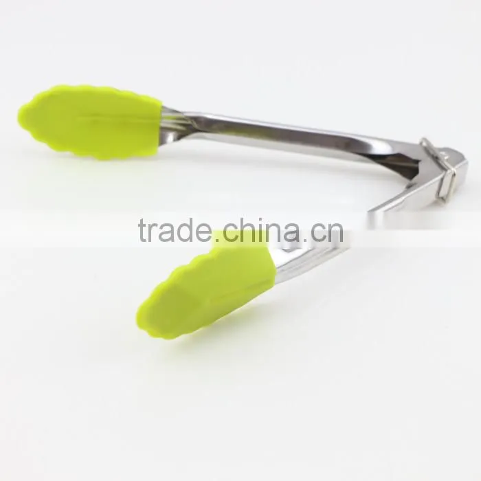 Fresh Silicone Stainless Steel Food Tongs Kitchen Tools, 7 inch
