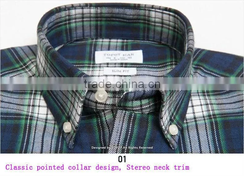 2014 Fashion 100%polyester mens casual long sleeve plaid shirt