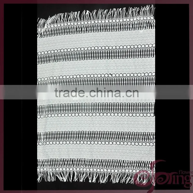Hollow-out graceful embroidery design tassel fringe cotton fabric lace