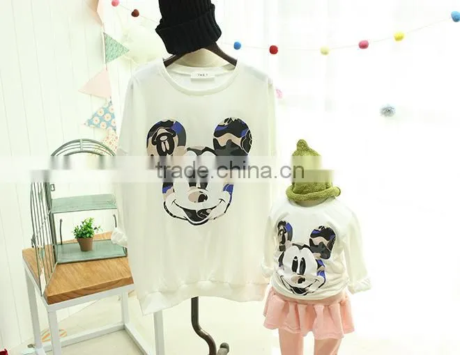 2015 cute print long sleeve parent-child clothing in T-shirt
