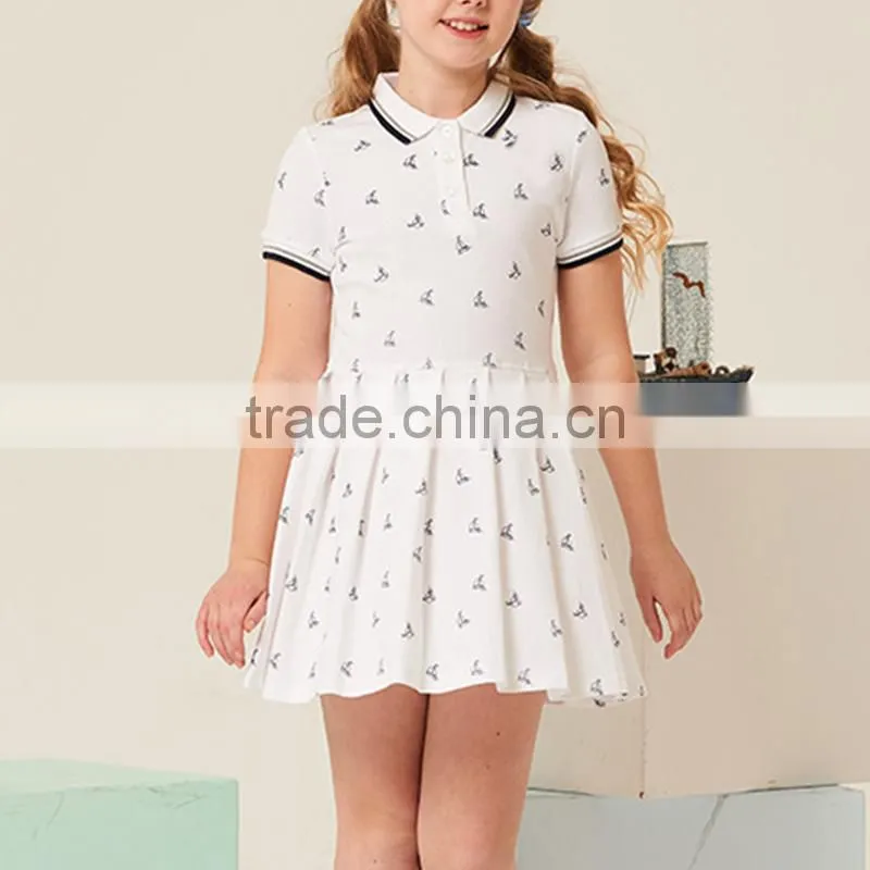 New summer school girls' one-piece dress 2017 stamp short sleeve dress