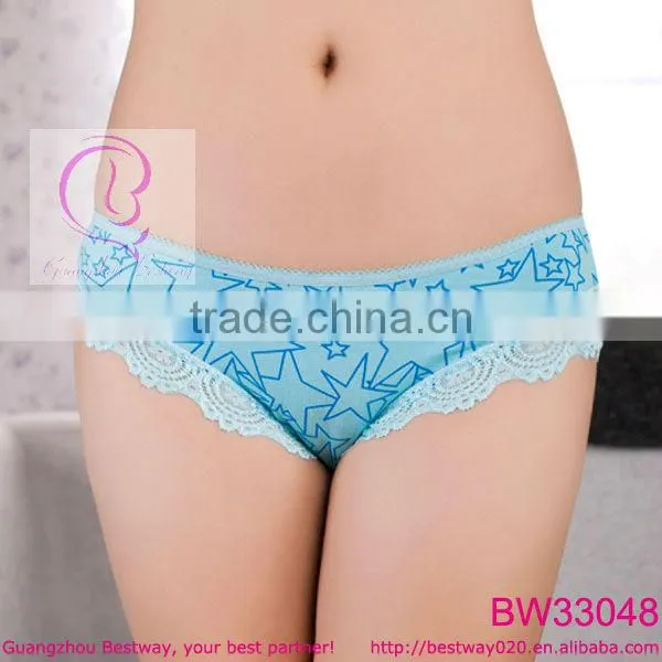 Ladies blue star underwear with lace trim