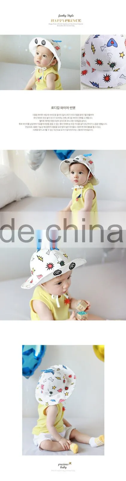Kid unisex printing Sun Hats Bucket Hat with fly on the top