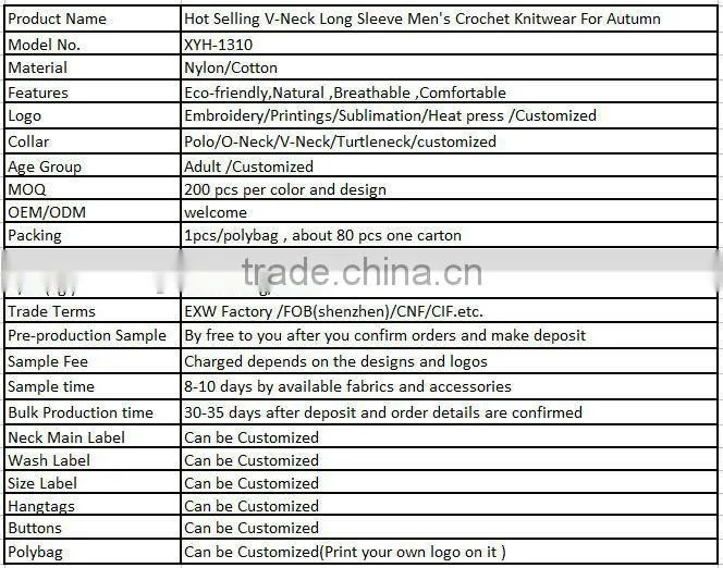 Hot Selling V-Neck Long Sleeve Men's Crochet Knitwear For Autumn