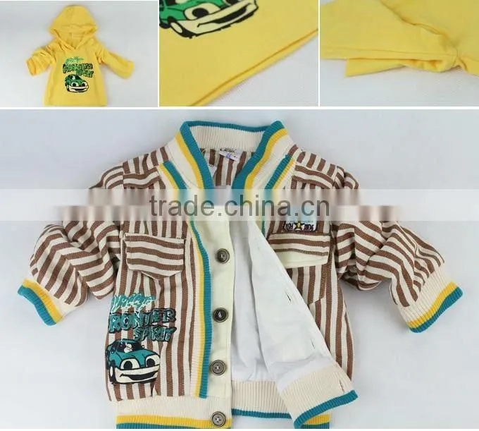 2016 New Autumn And Spring Yellow Boys Clothes Set 3Pcs: Jacket and T Shirt and Jean Pants Clothing 100% Same Like Picture
