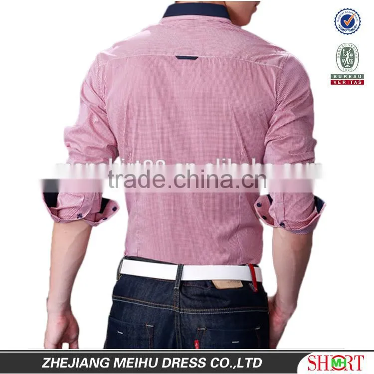 New arrival 2016 micro check slim fit casual shirts for men