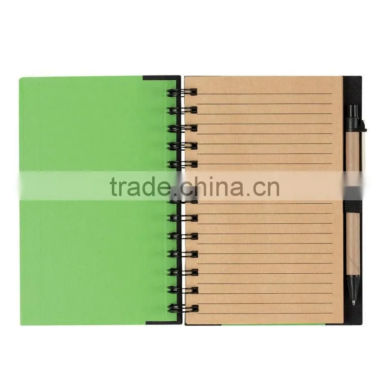Spiral winding elastic meeting journal notebook with line 70grams 70sheets 30*21cm with kraft paper pen