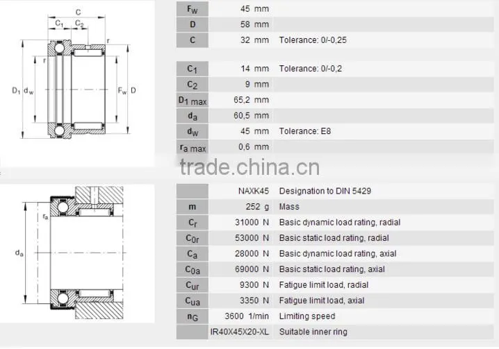 CNC machine combined needle roller bearing NKX45