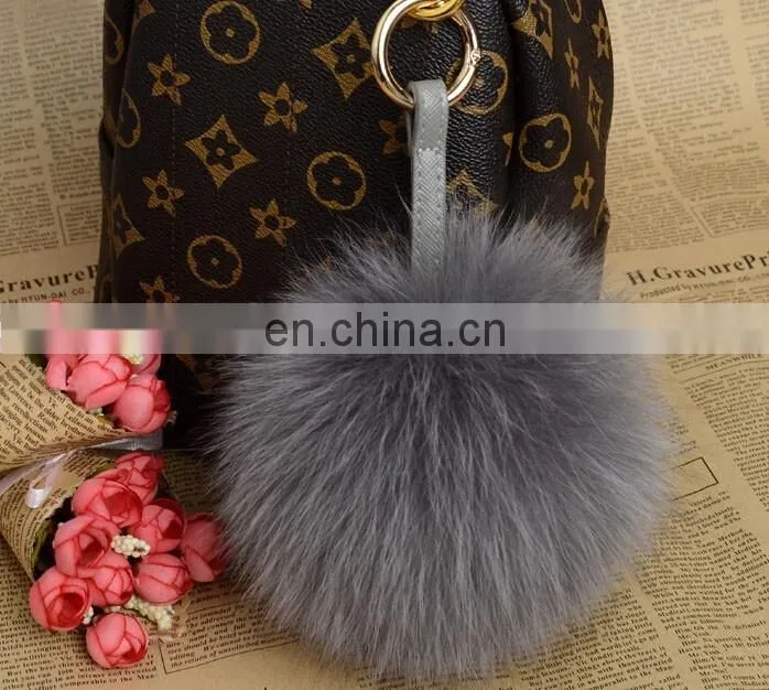Multicolor fox fur pom pom keychain