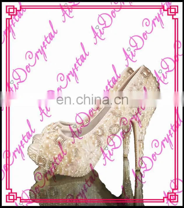 Aidocrystal Hot Sale New Design White Pearl sandals 6cm peep toe High Heel for Women Wedding Party Shoes